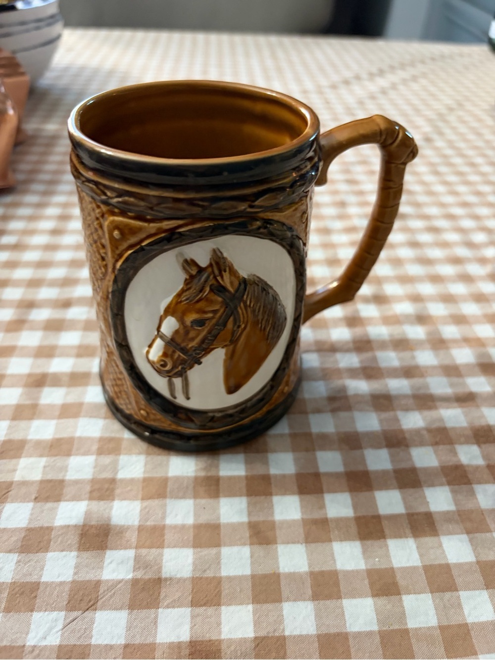 Vintage-Style Brown Ceramic Horse Mug